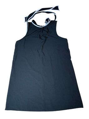 The Vanity Room Black Halter Dress Size XL White Trim Tie Neck Retro Mod